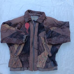 Patchwork Bomber Jacket in Brown and Black